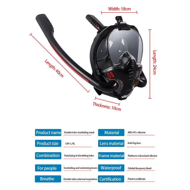Masque de Plongée Snorkeling Double Tube